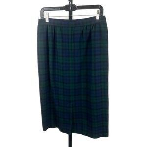 Vintage Pendleton Wool USA Plaid Skirt Black Watch Tartan Green Blue Size 12 80s